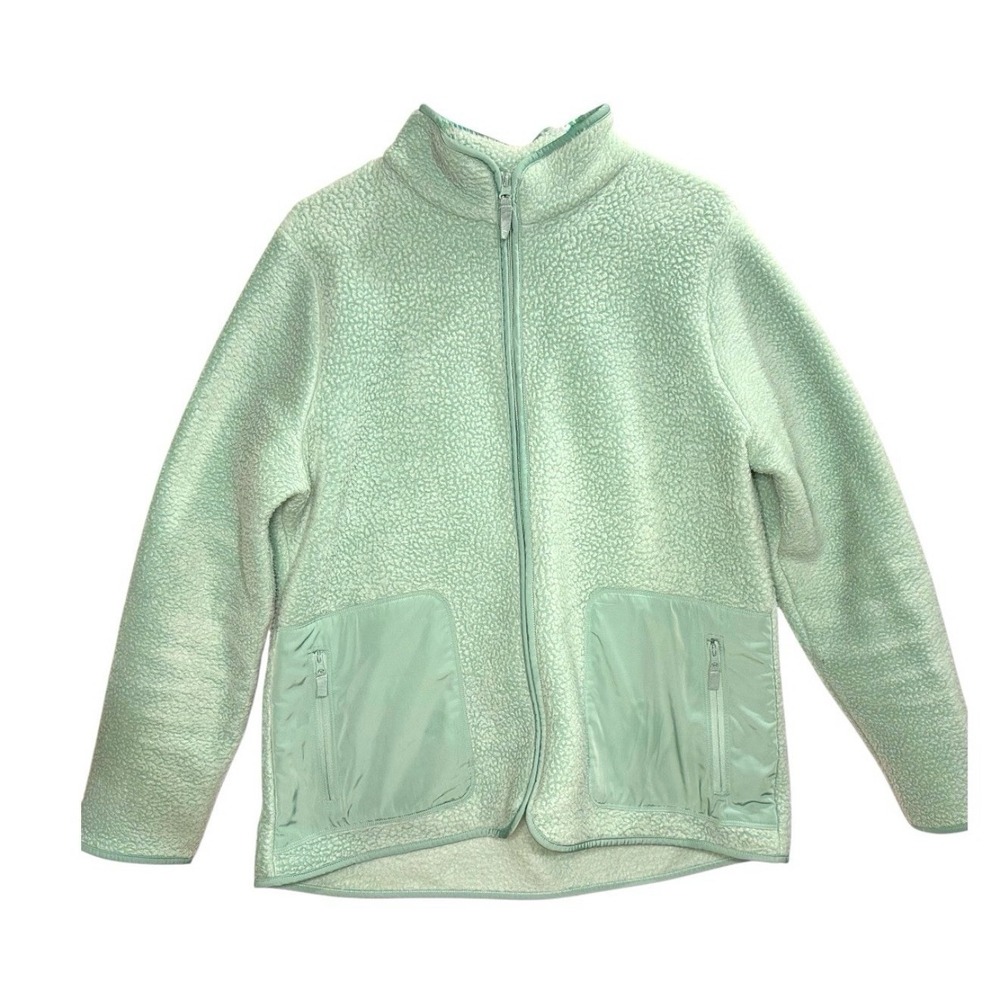 Talbots Women's Size L High Low Cozy Sherpa Jacket Mint Green Full Zip
